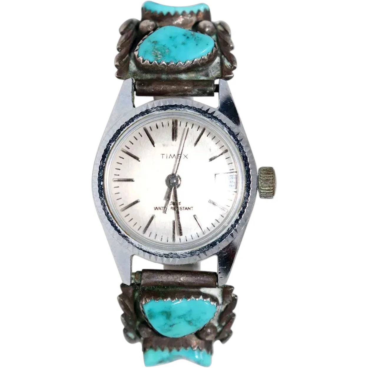 Vintage Native American Navajo D. A. Jim Silver and Turquoise Timex Wristwatch