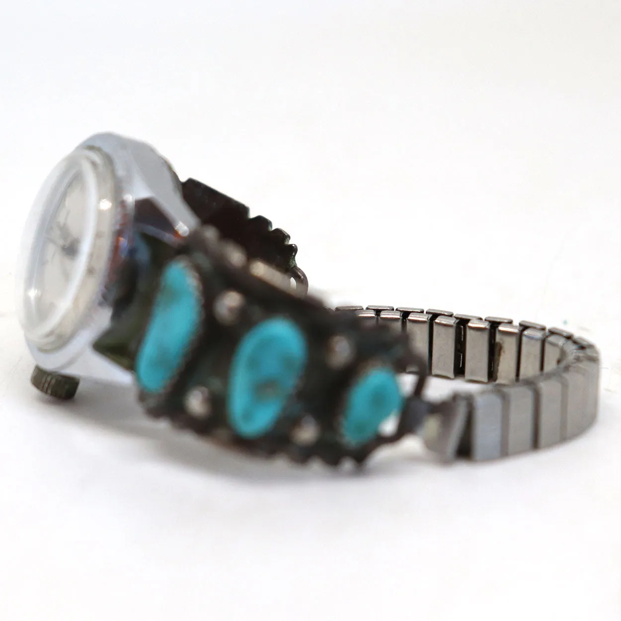 Vintage Native American Navajo D. A. Jim Silver and Turquoise Timex Wristwatch
