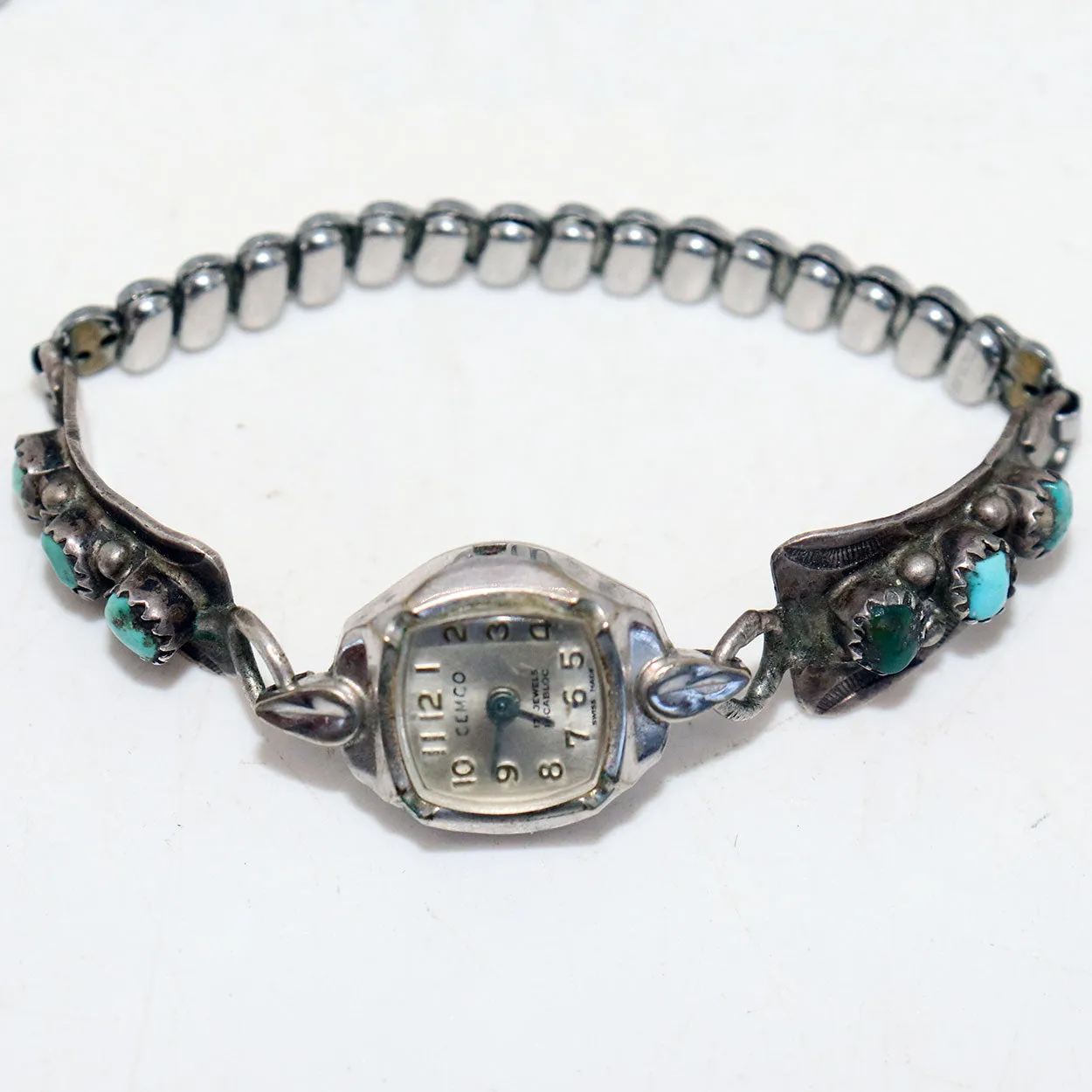 Vintage Native American Silver, Turquoise Cemco Lady's Watch
