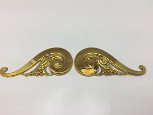 Vintage Pair French Brass Pediment Cabinet Furniture Frame Scroll Mount Original