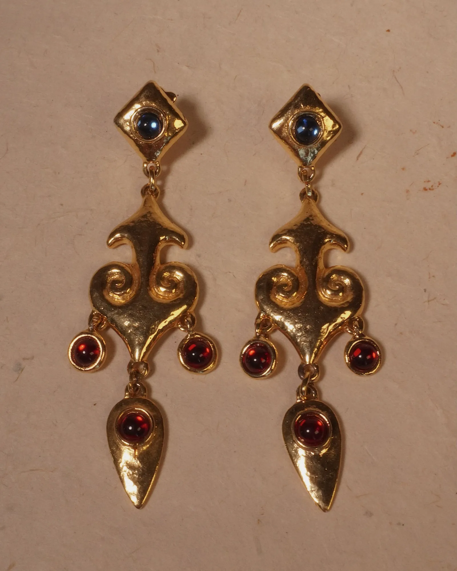 Vintage Red & Blue Cab Drop Earrings