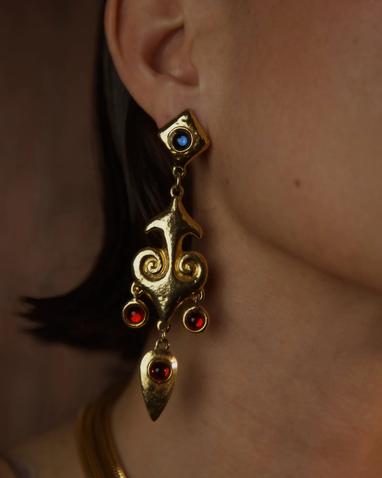 Vintage Red & Blue Cab Drop Earrings