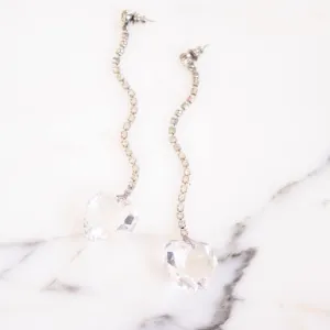 Vintage Rhinestone and Crystal Heart Shoulder Duster Statement Earrings