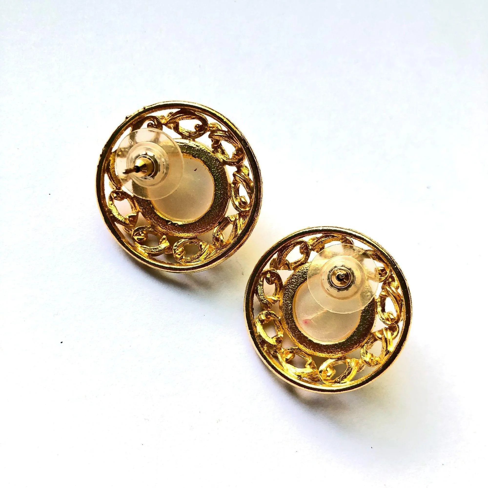 Vintage Round Pearl and Gold Statement Earrings