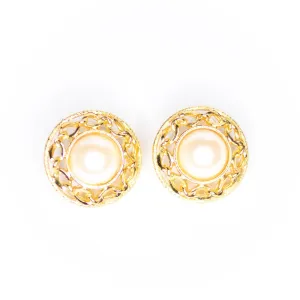 Vintage Round Pearl and Gold Statement Earrings