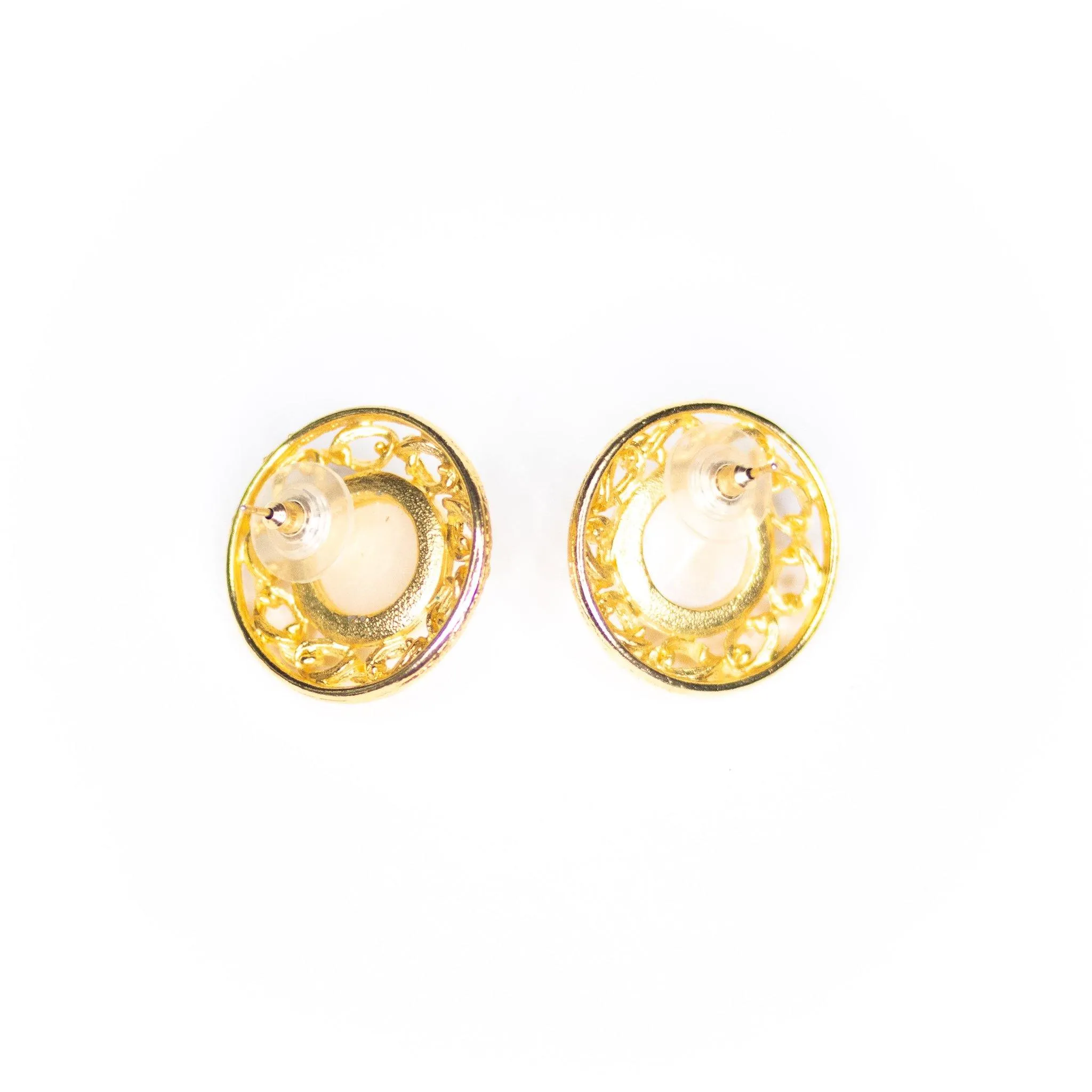 Vintage Round Pearl and Gold Statement Earrings