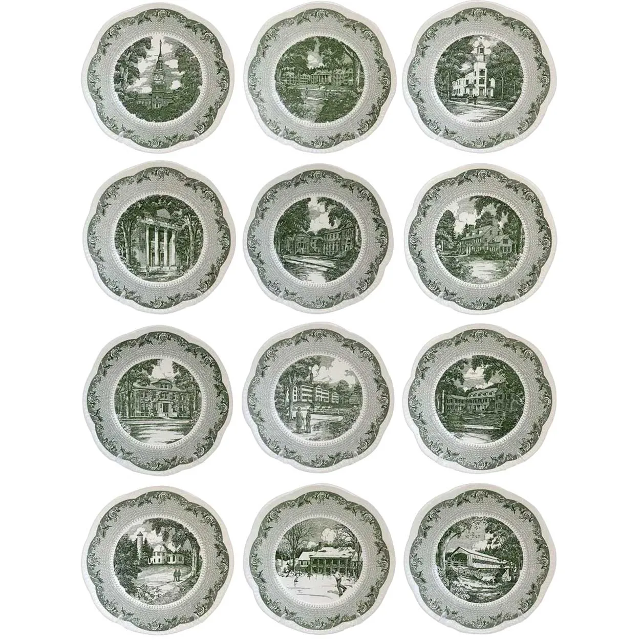 Vintage Set of 12 English Wedgwood for Campion China Cauldon Lace Dartmouth College Plates