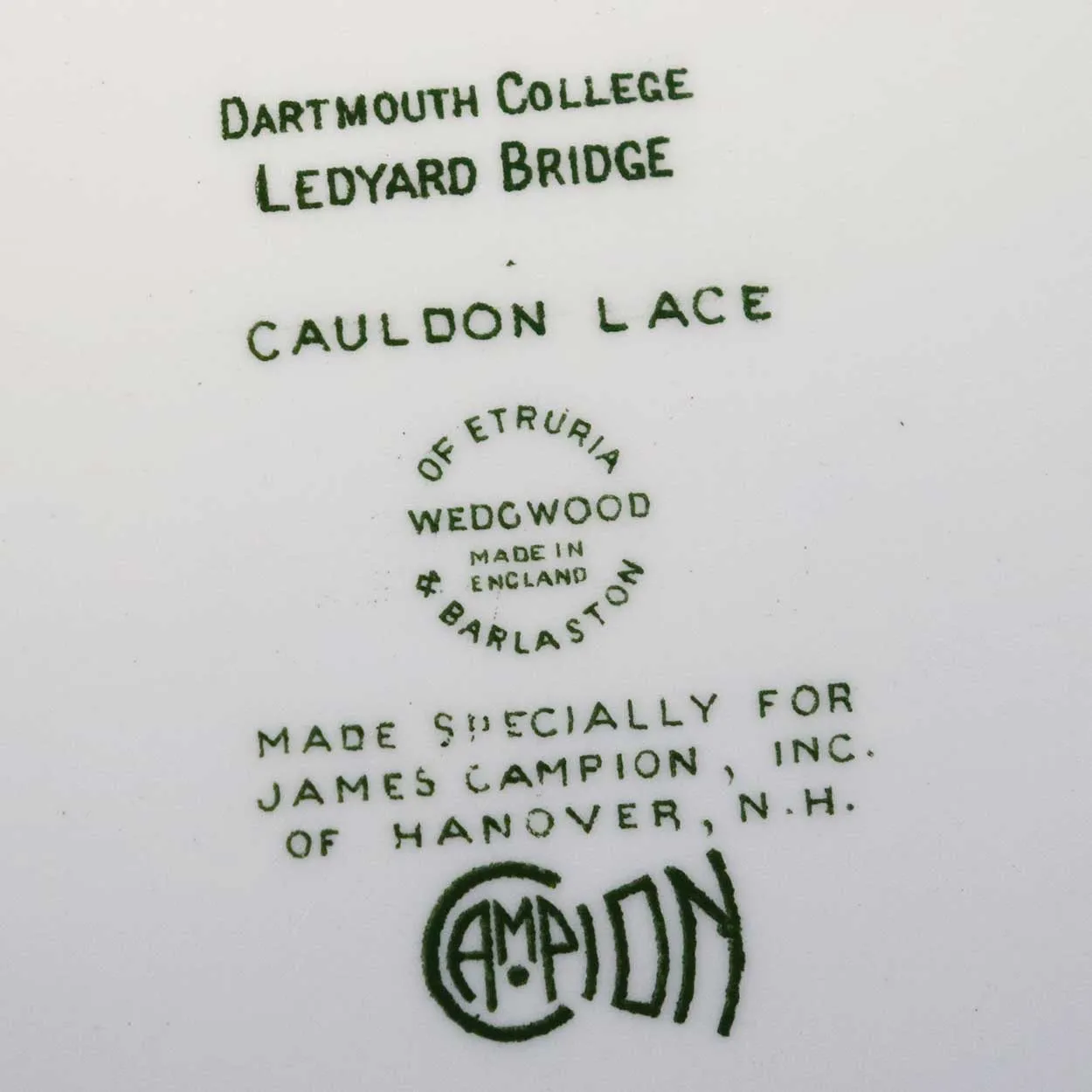 Vintage Set of 12 English Wedgwood for Campion China Cauldon Lace Dartmouth College Plates
