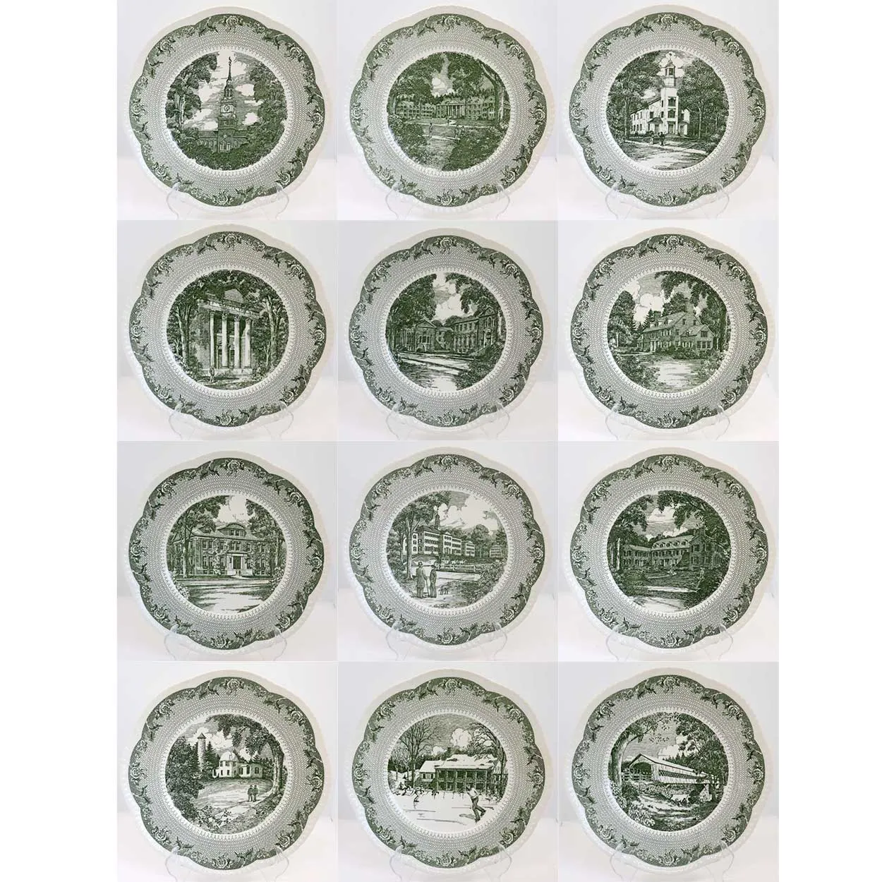 Vintage Set of 12 English Wedgwood for Campion China Cauldon Lace Dartmouth College Plates