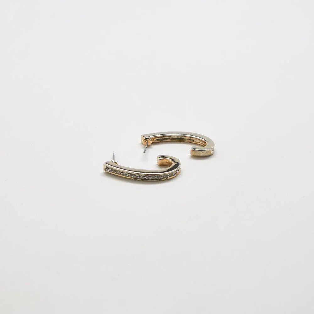Vintage Silver CZ Oval Hoop Earrings