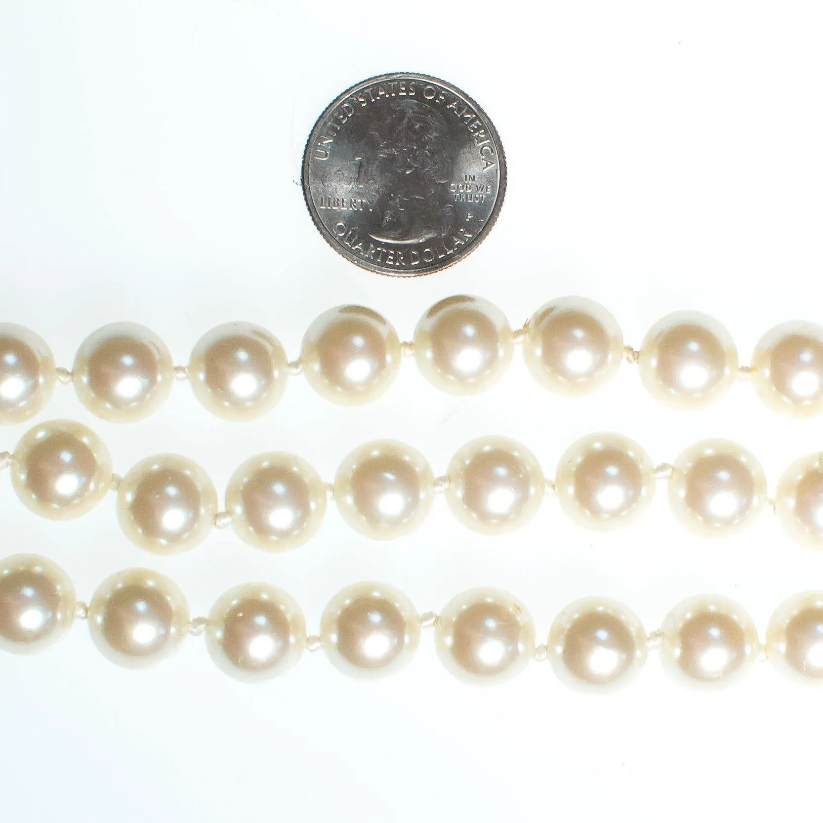 Vintage Triple Strand Faux Pearl Bracelet, Multi-strand, Slide Lock
