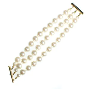 Vintage Triple Strand Faux Pearl Bracelet, Multi-strand, Slide Lock