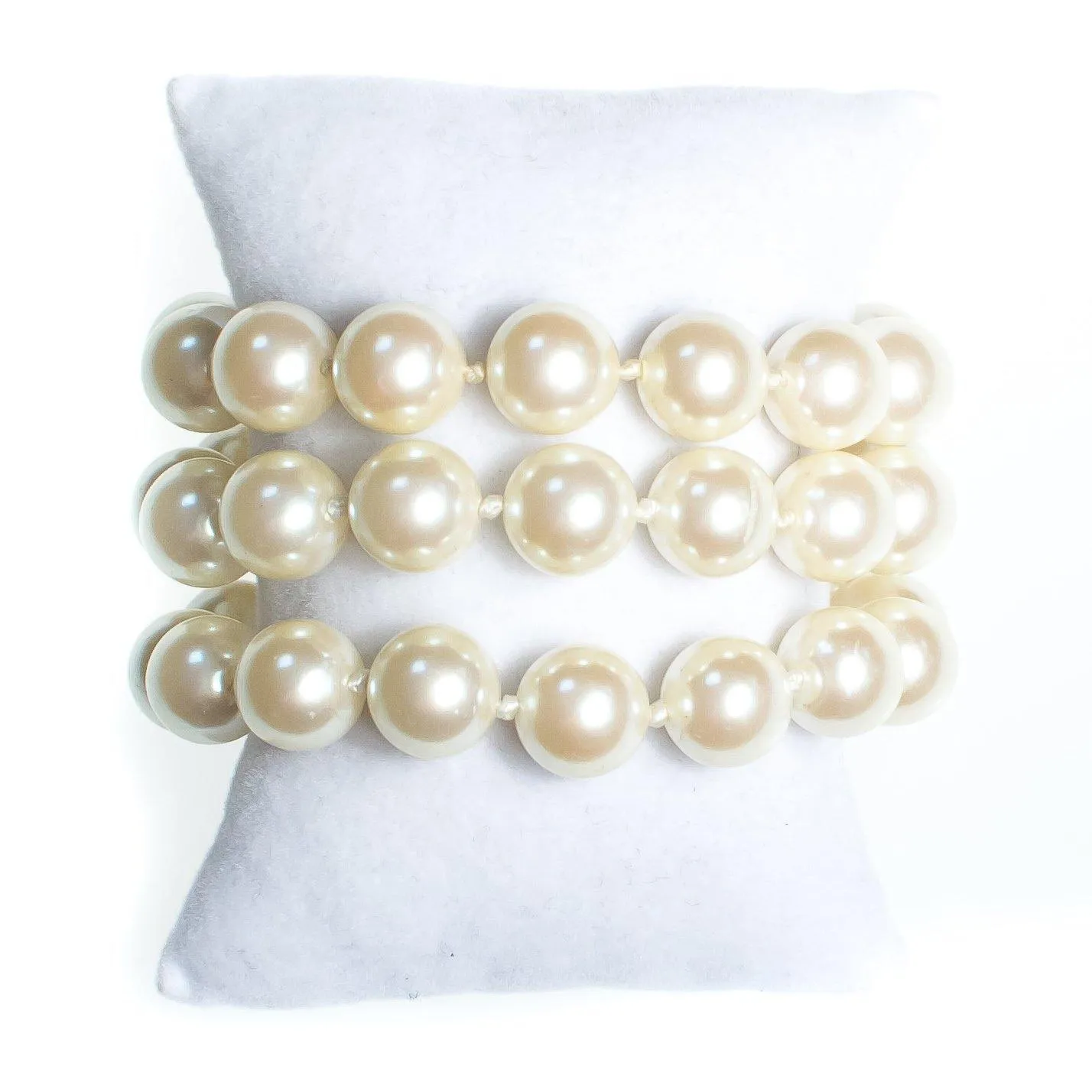 Vintage Triple Strand Faux Pearl Bracelet, Multi-strand, Slide Lock