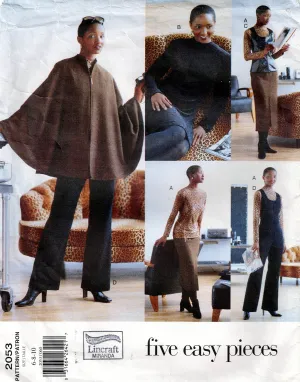 Vogue 2053 FIVE EASY PIECES Womens Cape Dress Top Skirt Vest & Jumpsuit 1990s Vintage Sewing Pattern Size 6 - 10 UNCUT Factory Folded
