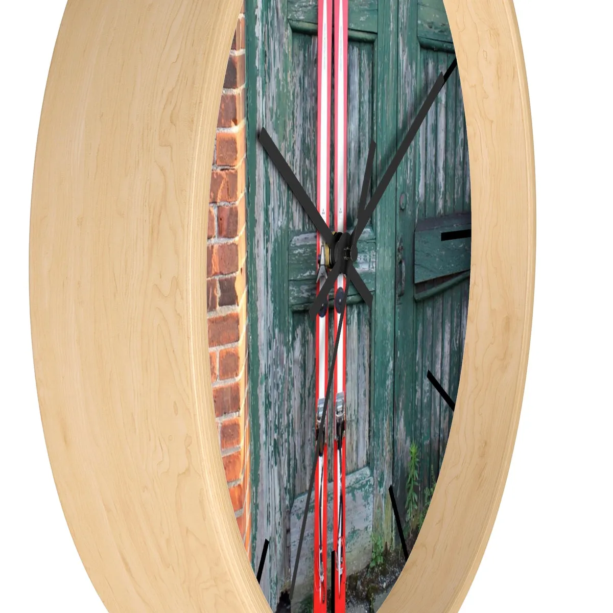 Wall Clock - Red Skis and Green Door