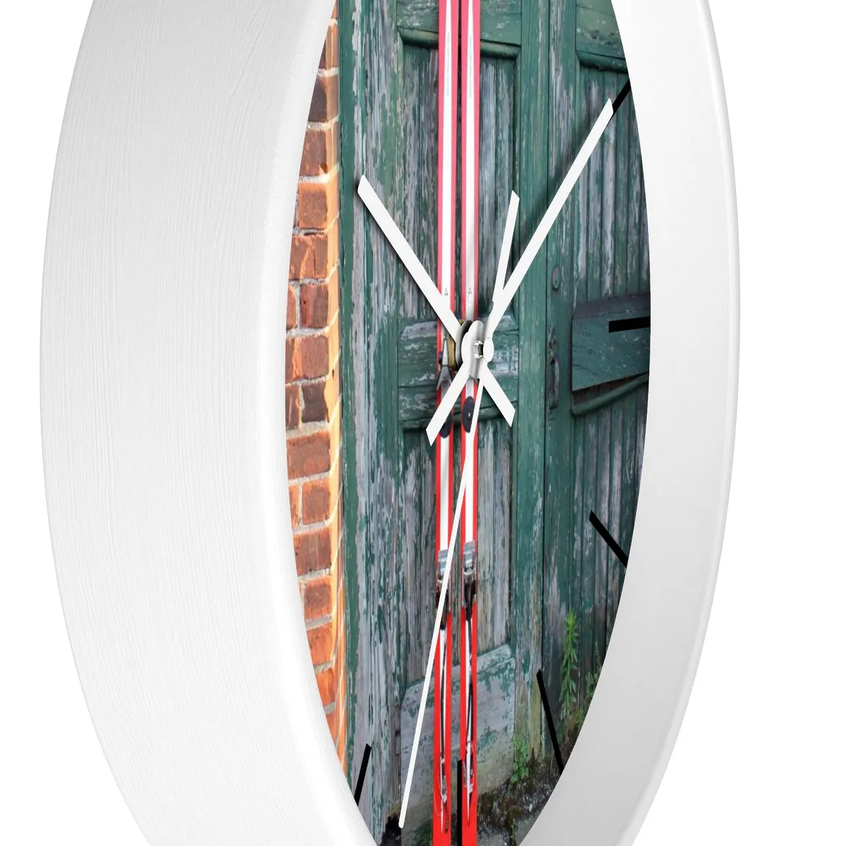 Wall Clock - Red Skis and Green Door