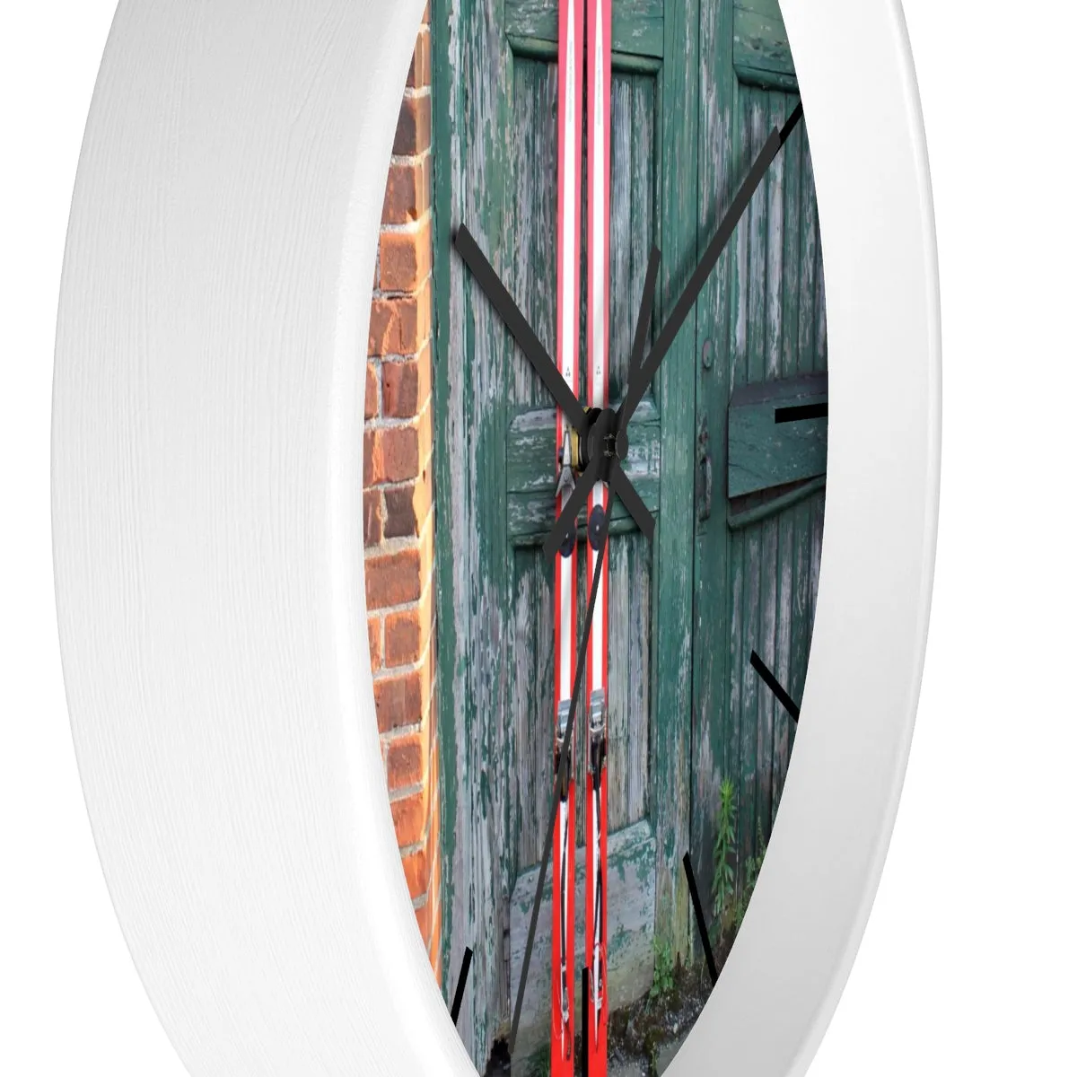 Wall Clock - Red Skis and Green Door