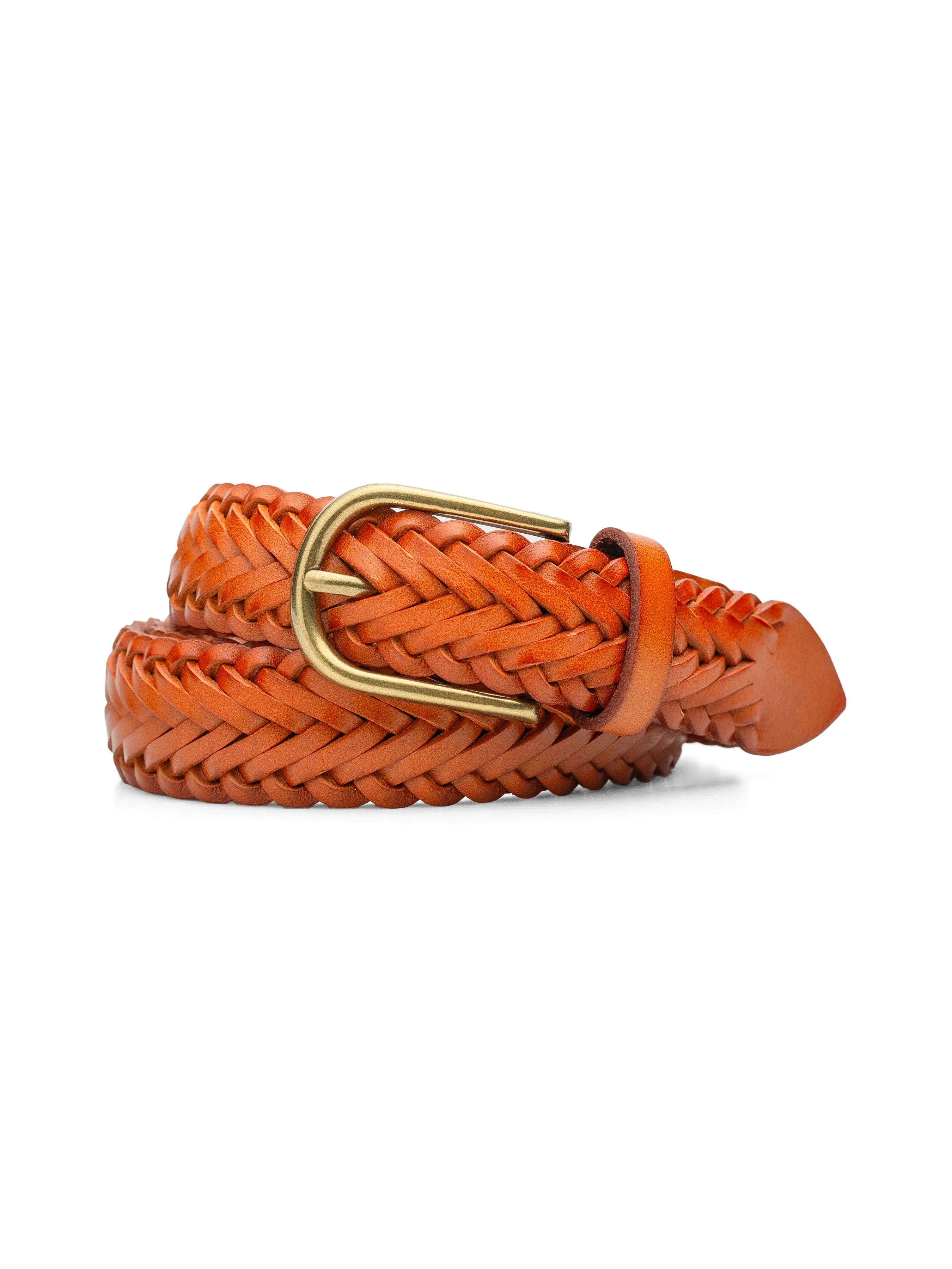 Weave Leather Belt with Gold-Toned Buckle