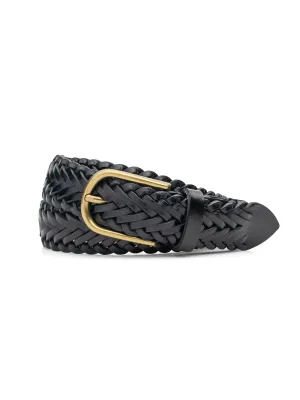 Weave Leather Belt with Gold-Toned Buckle
