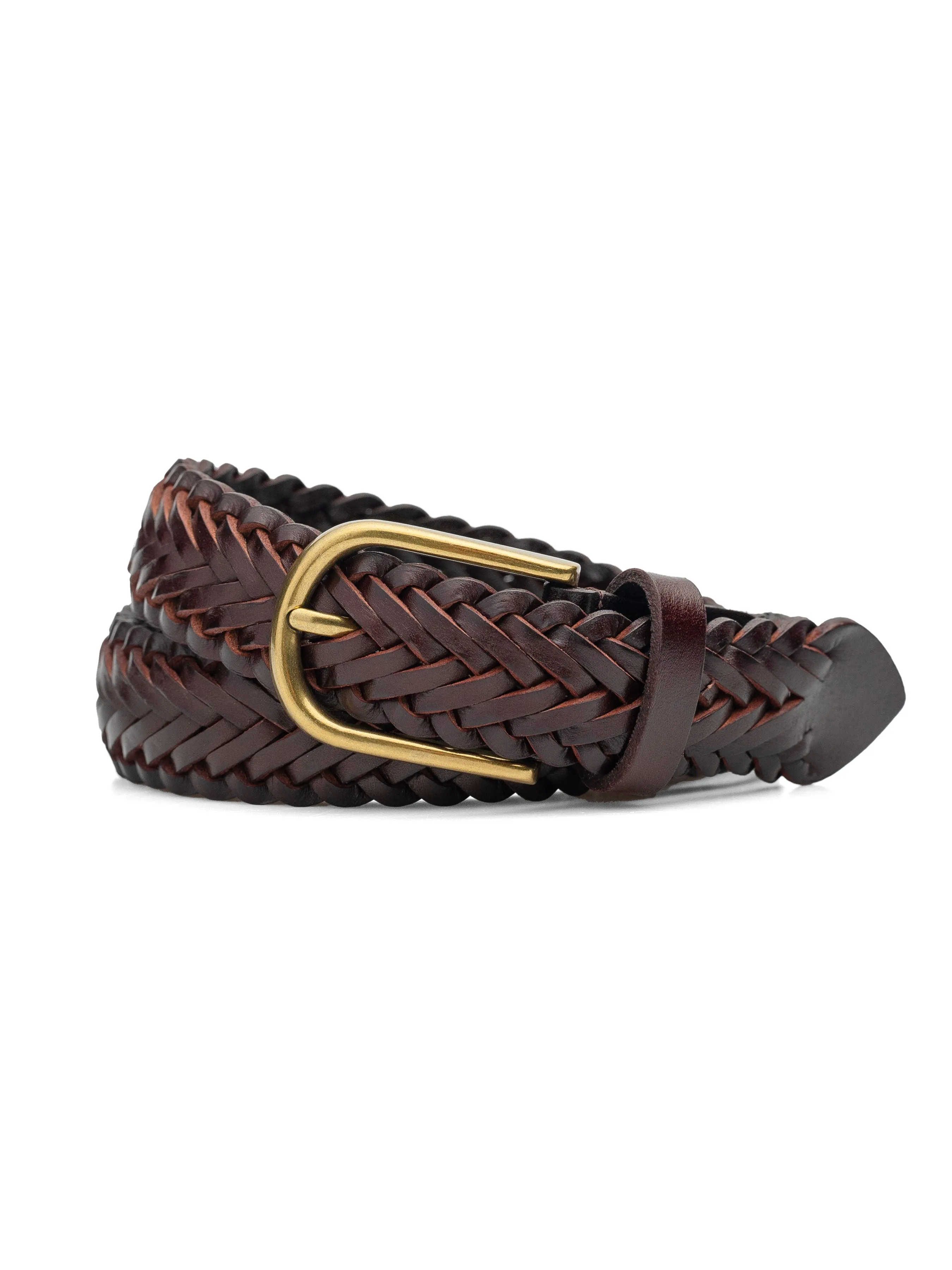 Weave Leather Belt with Gold-Toned Buckle