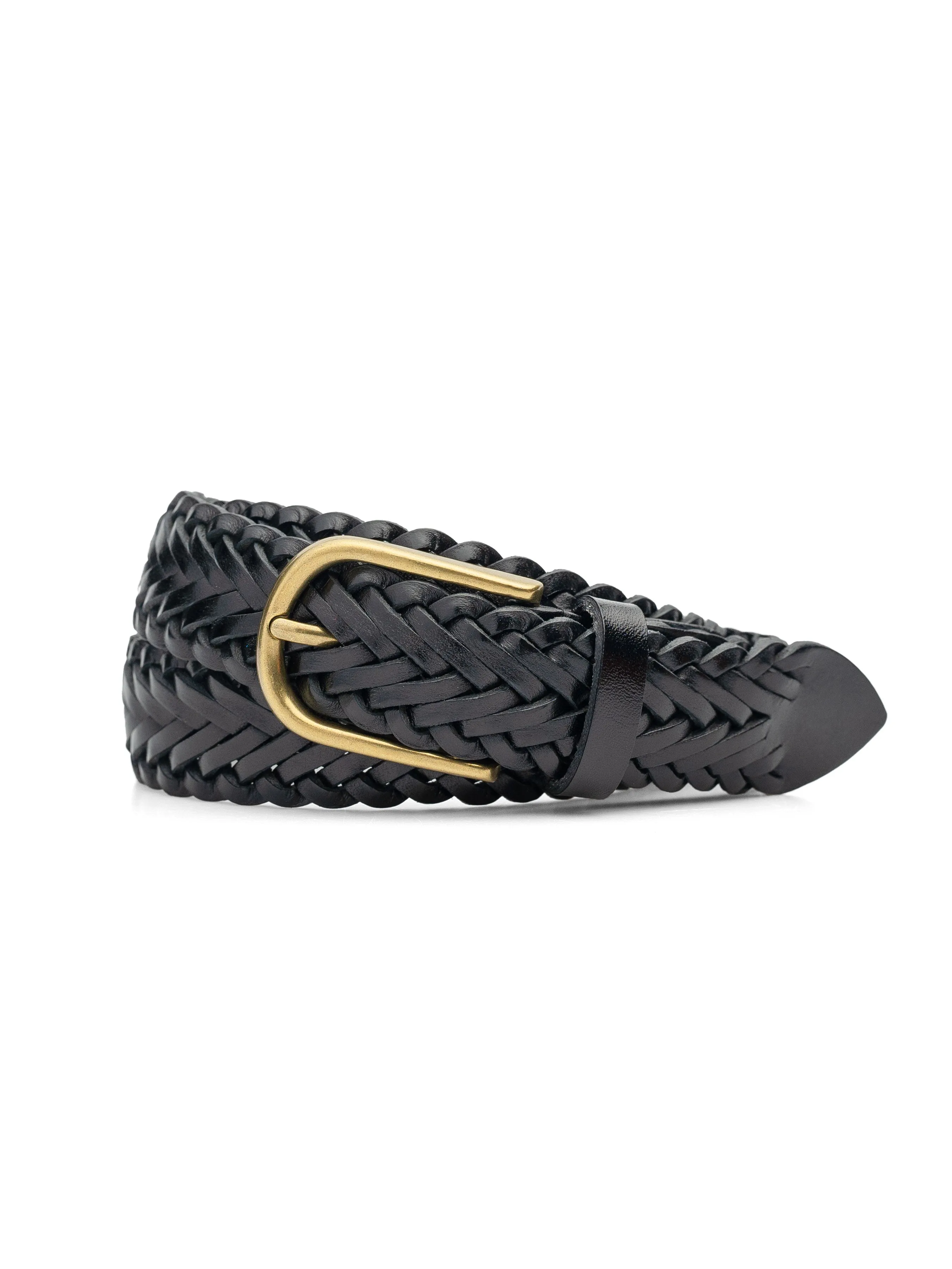 Weave Leather Belt with Gold-Toned Buckle