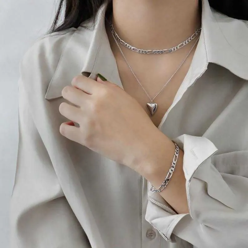 Women's 5mm Figaro Chain Bracelet Solid Silver