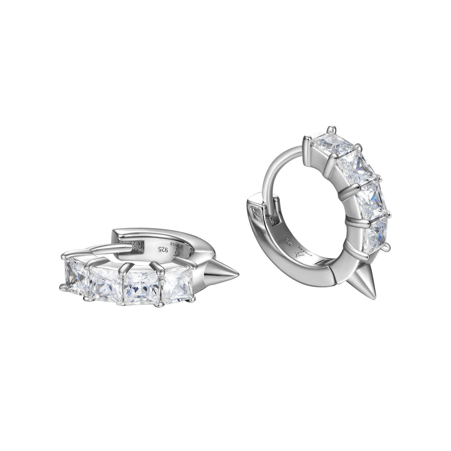 Women's Princess Cut Spike Hoop Earrings - Pair