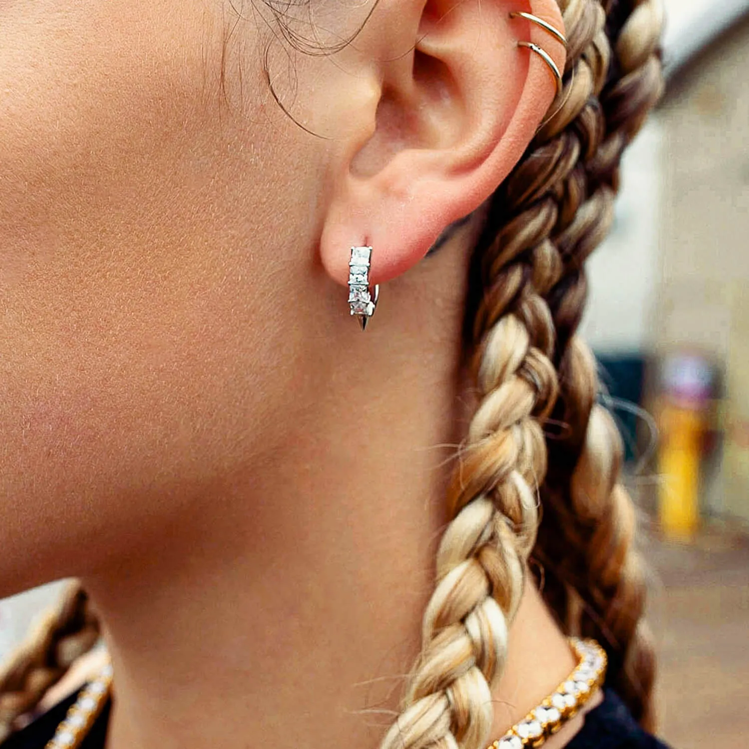 Women's Princess Cut Spike Hoop Earrings - Pair