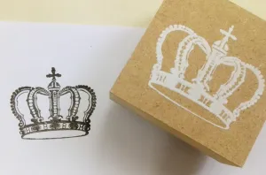 Wood mounted Rubber Stamp - Crowns, Eiffel towers, butterfly & lace illustration