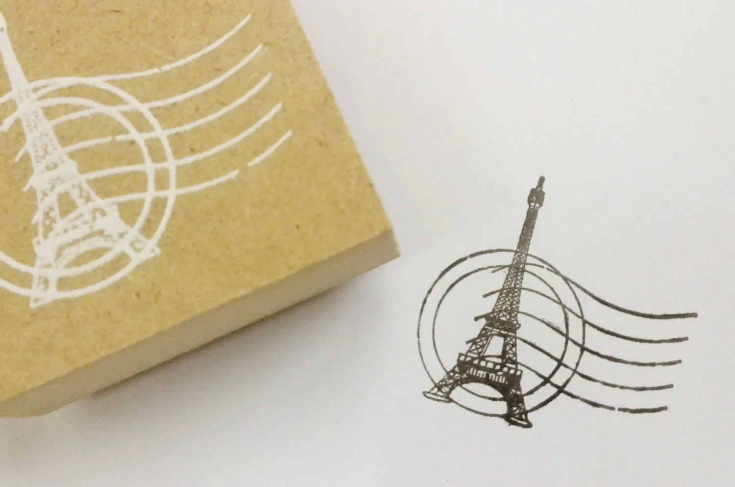 Wood mounted Rubber Stamp - Crowns, Eiffel towers, butterfly & lace illustration