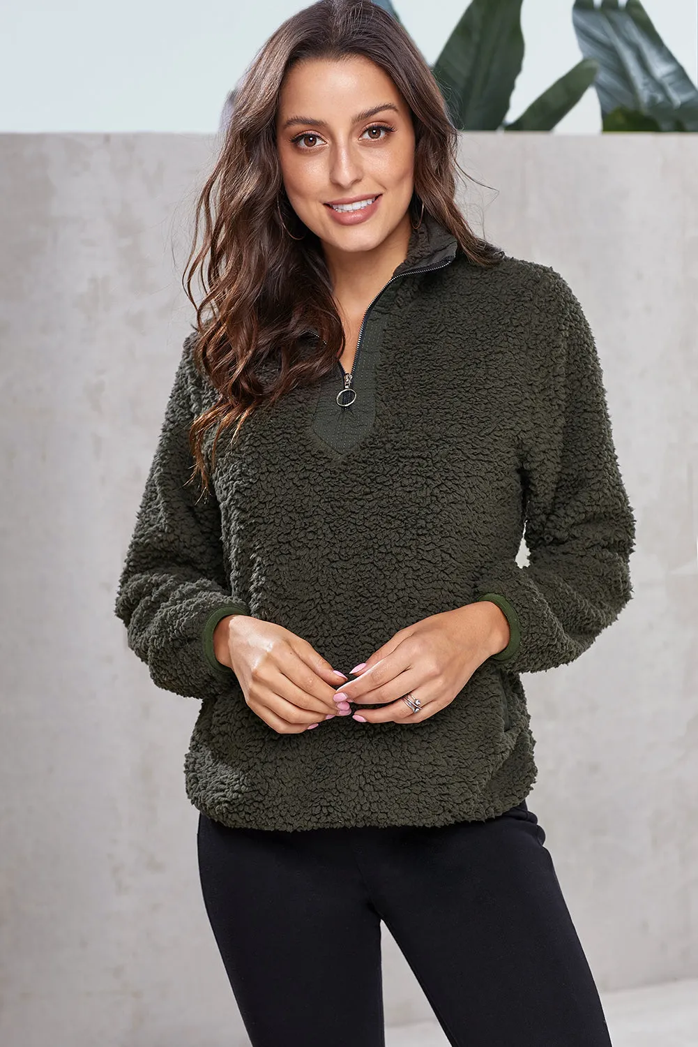 Zip Neck Furry Sweatshirt