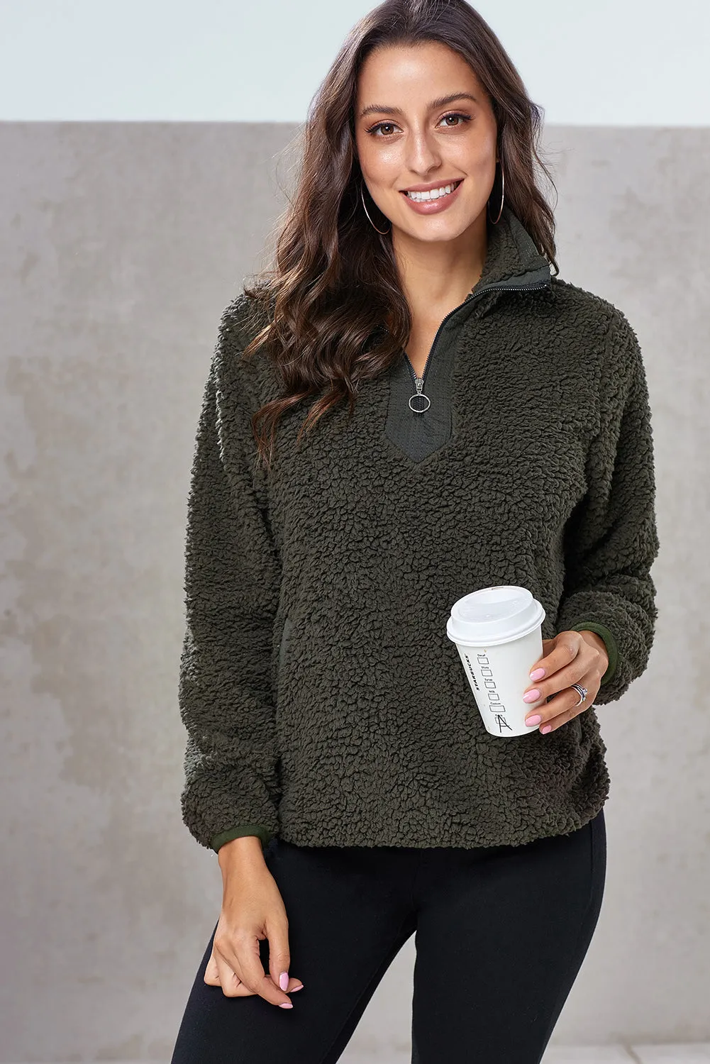 Zip Neck Furry Sweatshirt