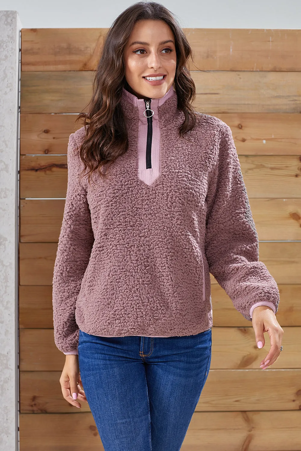 Zip Neck Furry Sweatshirt